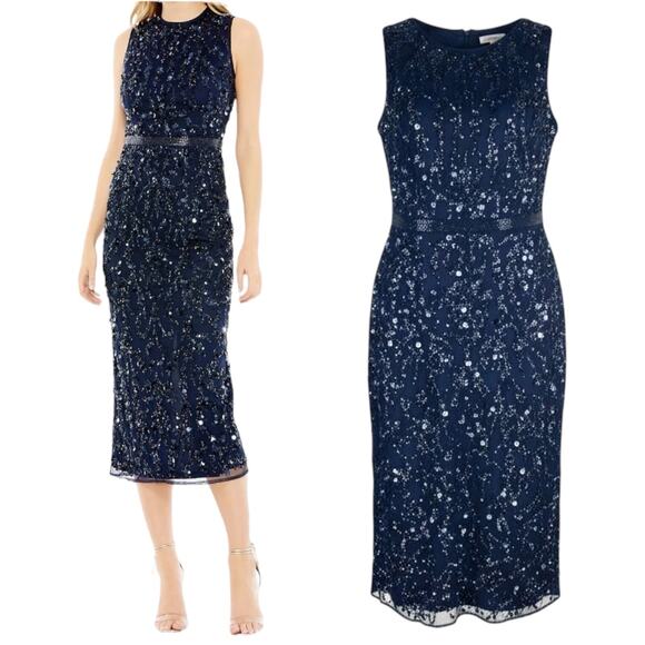 Mac Duggal Sequin Sleeveless Midi Dress 93767 Midnight Blue Size 12 - Picture 1 of 13